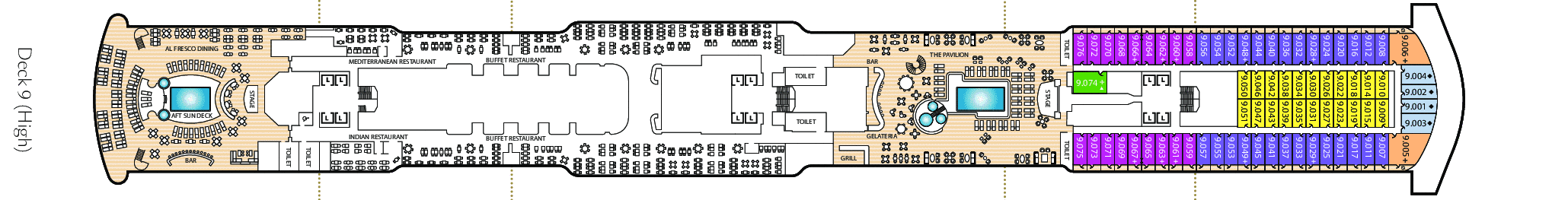 Deckplan Deck 9 – Queen Anne
