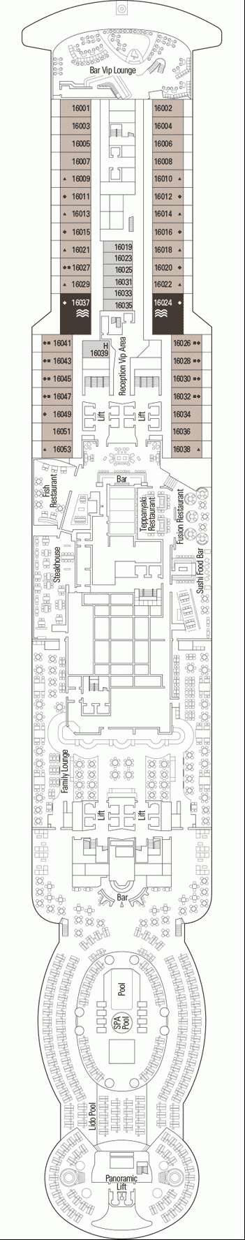Deckplan Deck 16 - Siesta Beach – MSC Seaside