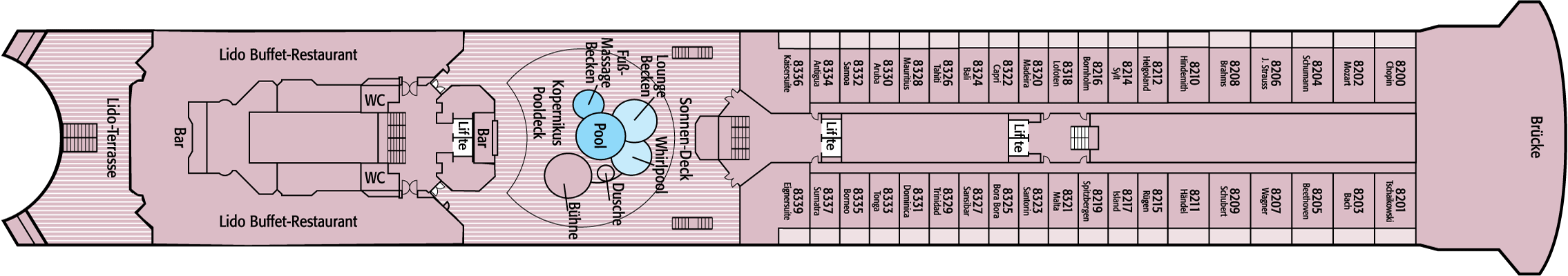 Deckplan Deck 8 Lidodeck – Artania
