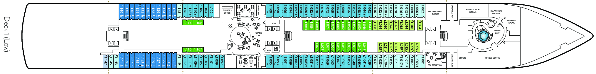 Deckplan Deck 1 – Queen Anne