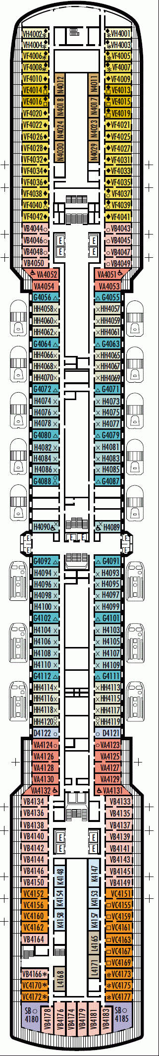 Deckplan Deck 4 - Upper Promenade Deck – Noordam