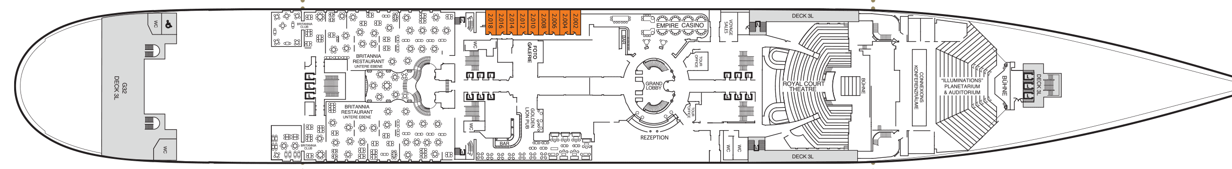Deckplan Deck 2 – Queen Mary 2