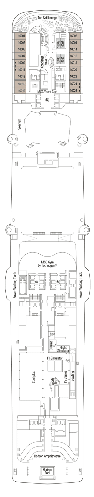 Deckplan Deck 16 – MSC Bellissima