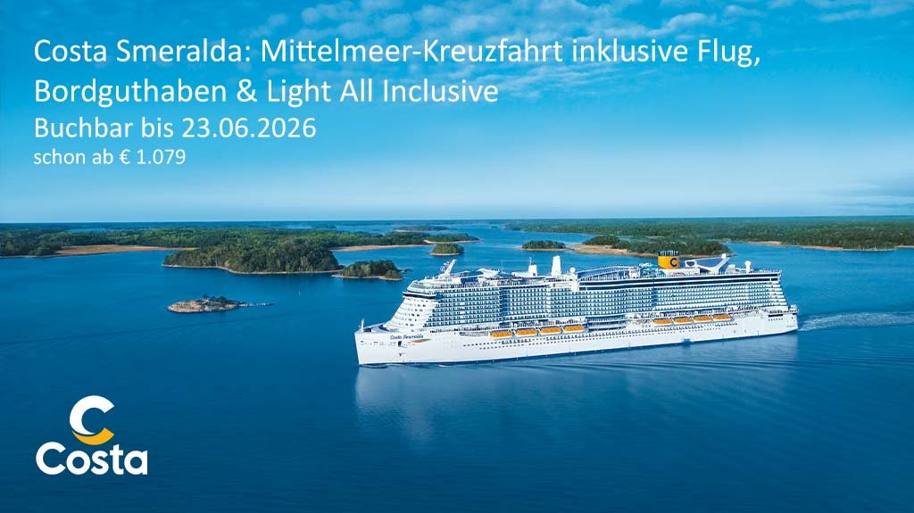 Costa Smeralda: Mittelmeer-Kreuzfahrt inklusive Flug, Bordguthaben & Light All Inclusive