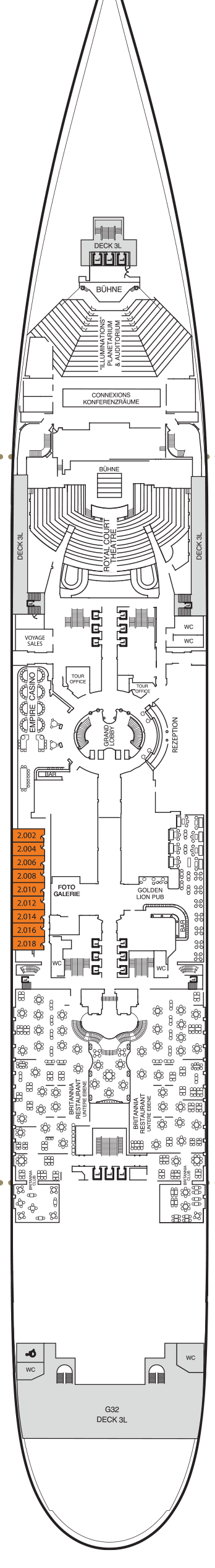 Deckplan Deck 2 – Queen Mary 2