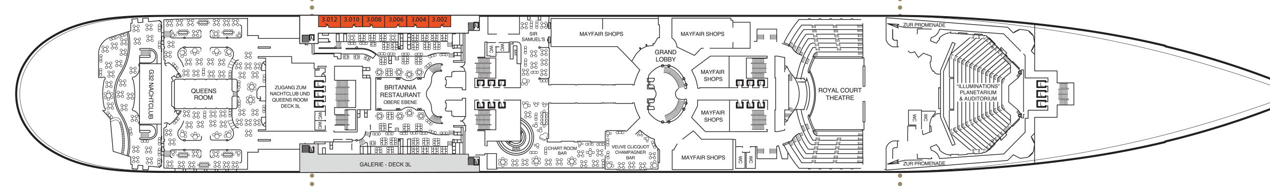 Deckplan Deck 3 – Queen Mary 2
