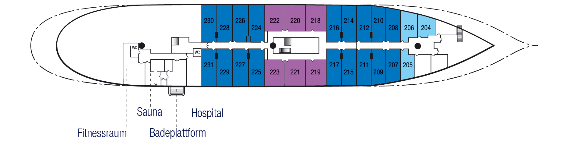 Deckplan Kabinendeck – Sea Cloud II