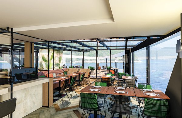 Das Restaurant The Garden mit Blick auf die traumhafte Landschaft