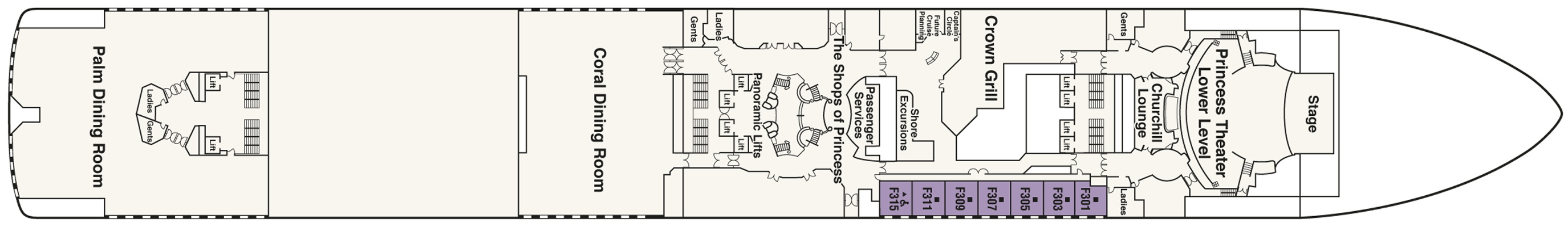 Deckplan Deck 6 - Fiesta – Caribbean Princess