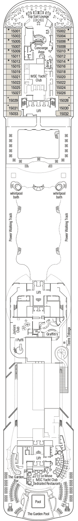 Deckplan Deck 15 Mercurio – MSC Divina