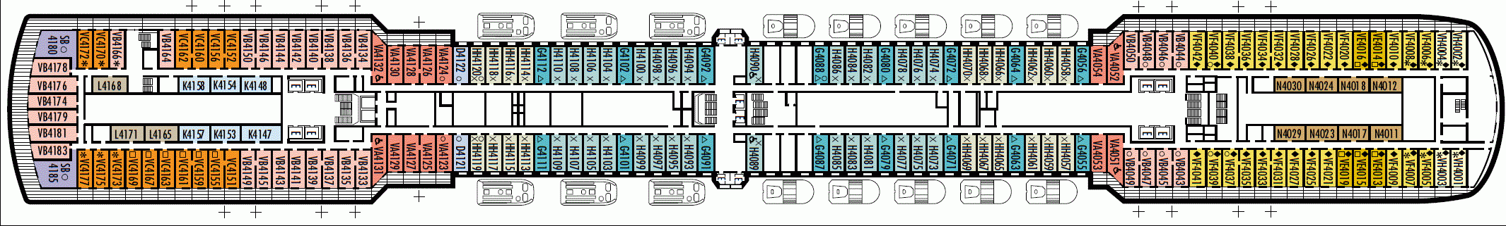 Deckplan Deck 4 - Upper Promenade Deck – Noordam