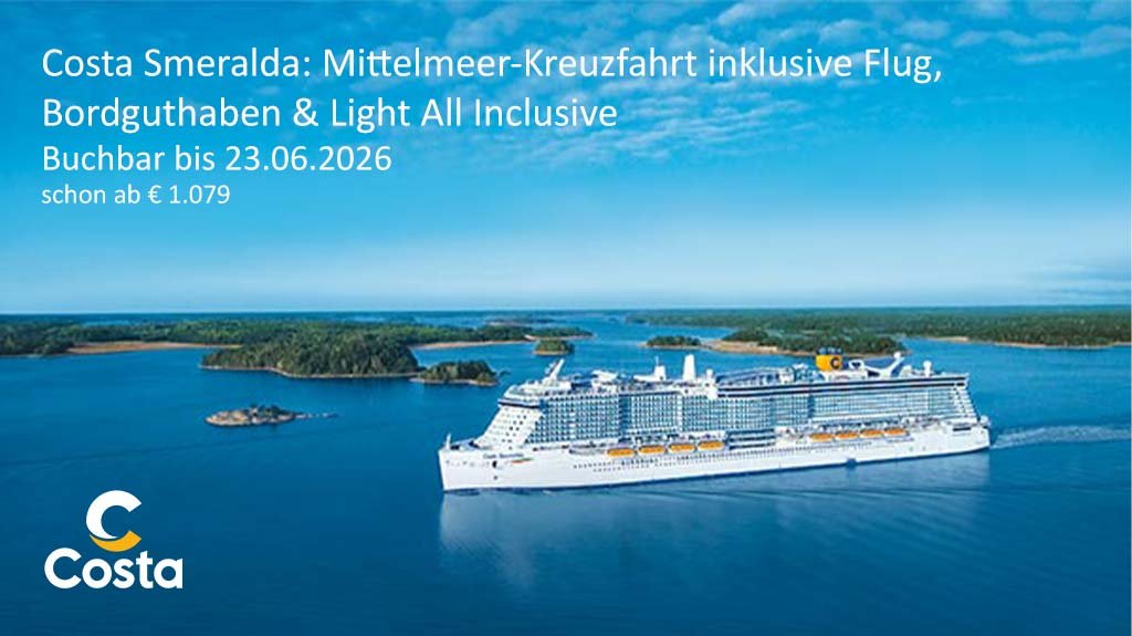 Costa Smeralda: Mittelmeer-Kreuzfahrt inklusive Flug, Bordguthaben & Light All Inclusive