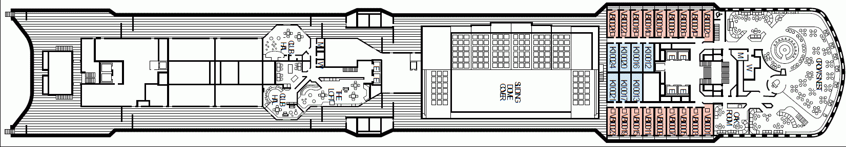 Deckplan Deck 10 - Observation Deck  – Noordam