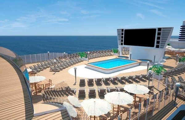 Pooldeck mit LED-Bildschirm