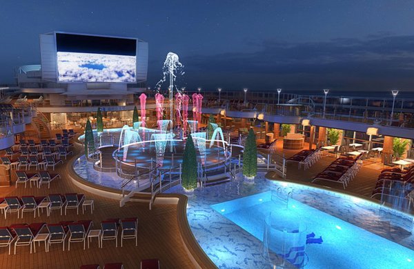 Besonders bei Nacht macht der Pool mit toller Fontaenenshow und Freilichtkino eine besonders gute Figur